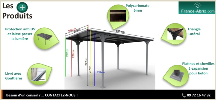 Les + Produits - Carport voiture en Alu toit plat